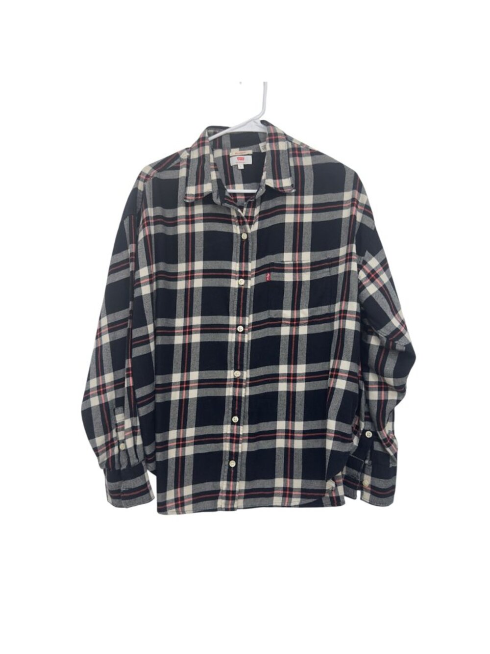 Levis Women Relaxed Fit Plaid Button-Up Shirt SZ Large Black/Red